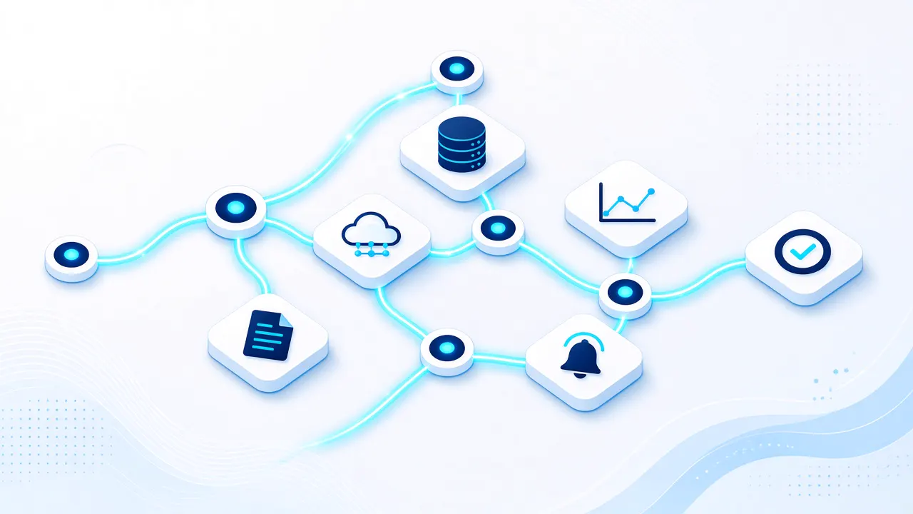 Workflows connectés illustrant l’automatisation sans code