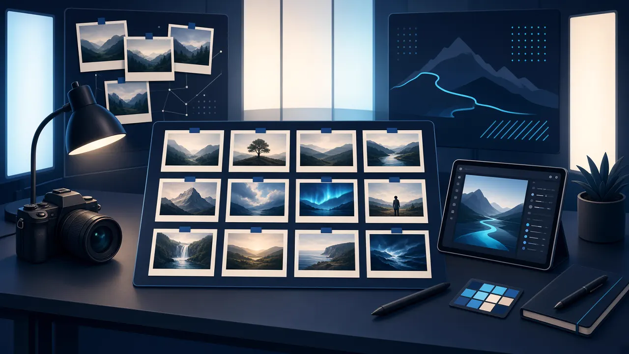 Studio créatif avec storyboard et création visuelle